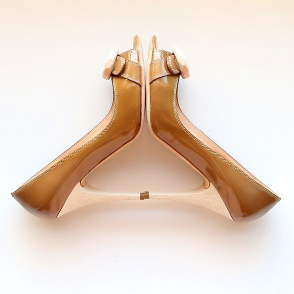 Escada Patent Leather Peep Toe Heels Pumps Designer Formal Dress Shoes Size 8.5 - Picture 12 of 16